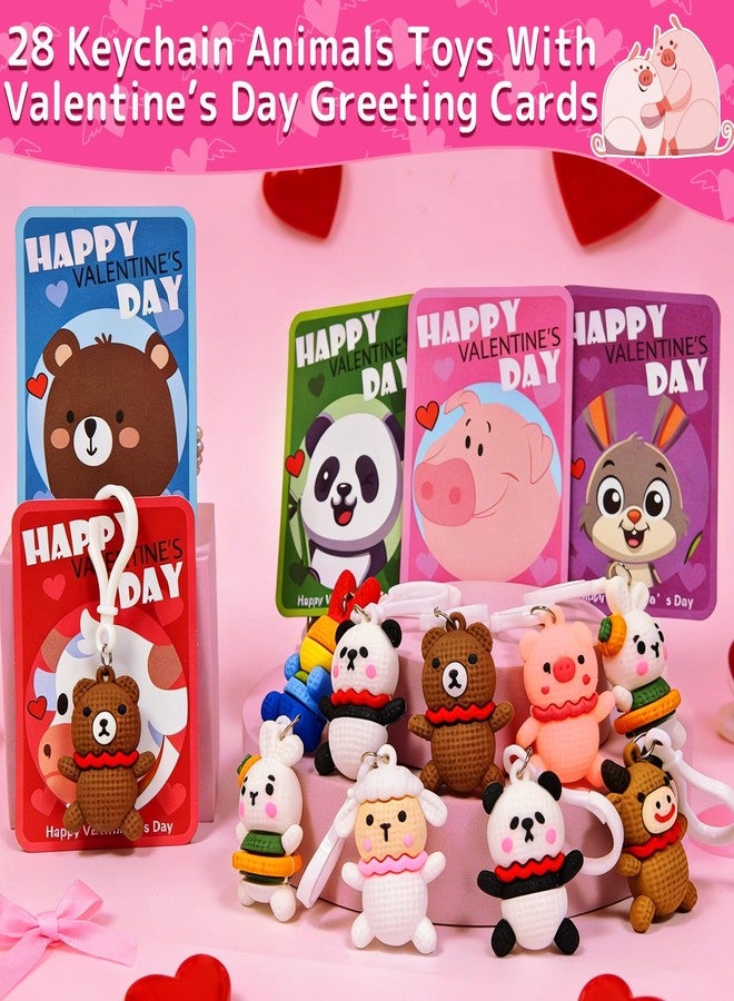 AMENON 28 Pack Prefilled Valentines Day Gifts for Kids, 7 Styles Animal Keychains Toys with Valentines Day Card for Kids Teens Adults School Classroom Exchange Gift, Party Favors Supplies,Classroom Prizes - Image 3